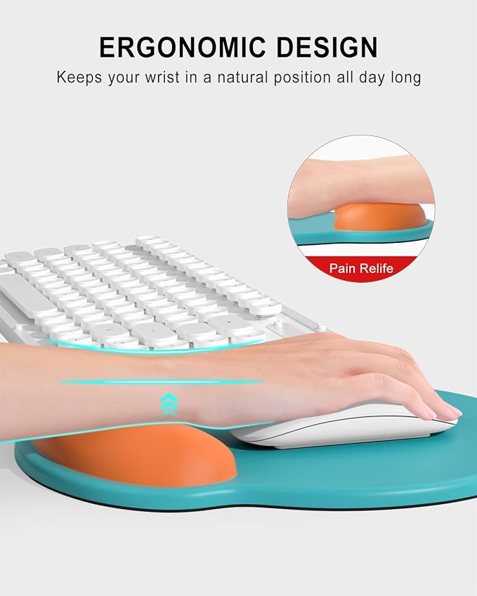 Auhoahsil Ergonomic Mouse Pad with Wrist Rest, Comfortable Silicone Non-Slip Computer Pain Relief Gel Mouse Mat with Wrist Support for Gaming, Work, Office, Women & Men, Cute Pattern, Teal Orange