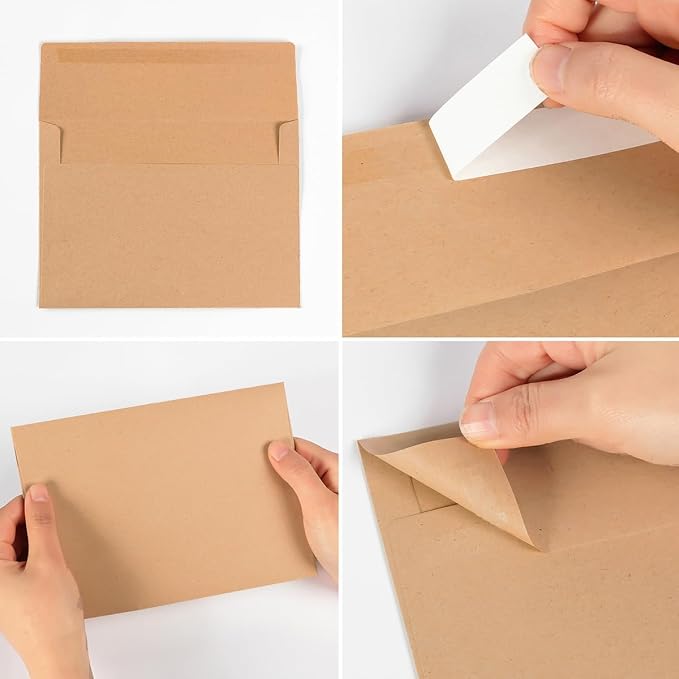 100 Pack A7 Envelopes Self-Adhesive, 5.24 x 7.21 Inches, Brown | 5x7 Envelopes, For Invitations, 5x7 Greeting Cards