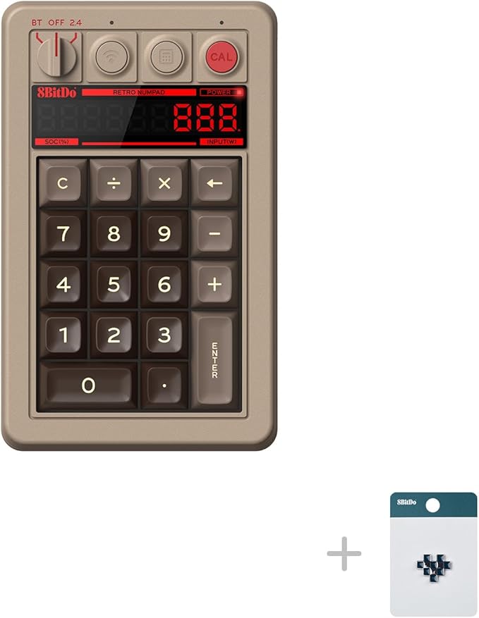 8Bitdo 18 Key Retro Mechanical Numpad, Supports PC & Standard Calculator Mode, Hot-swappable, PC Calculator Shortcut Button, Bluetooth/2.4G/Wired for Windows and Android - C64 Edition