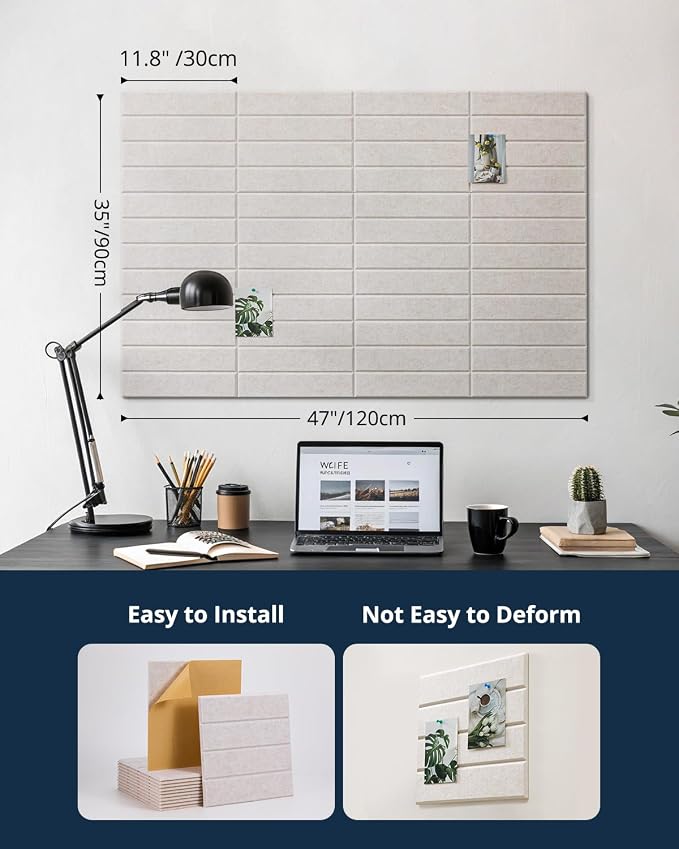 Cork Board, 48"x36" Felt Bulletin Board with Self Adhesive Camel | Cork Boards for Office, 12 Pack Pin Boards For Walls, Use in Bedroom Home Classroom Decor