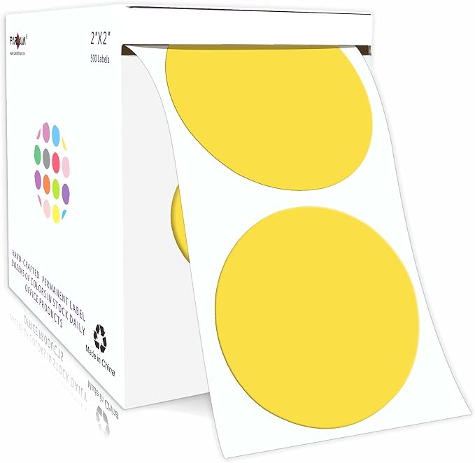 PARLAIM 2”Color Coding Labels Stickers,500 per Roll Round Permanent Adhesive Circle Dot Stickers for Inventory Office Home(Yellow)