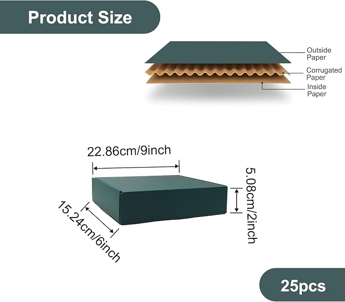 Green Recyclable Cardboard Small Gift Mailer Boxes for Shipping Packaging Craft Gifts Giving Products (25 Pack, 9 x 6 x 2 Inch)