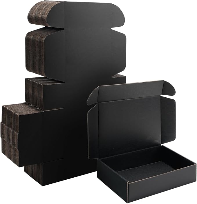 9x6x2 inch Black Shipping Boxes for Small Business- Set of 25 | Sturdy ECT 32 Corrugated Cardboard Mailer Boxes, Easy Assemble for Packaging, Mailing, Gift