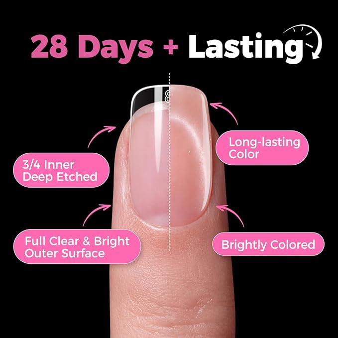 UNA GELLA Short Square & Squoval Gel Nail Tips 312pcs Short Round Square Nail Tips Pre Etched Soft Gel Clear Fake Nails Full Cover For Nails Extension DIY Salon 12 Sizes At Home