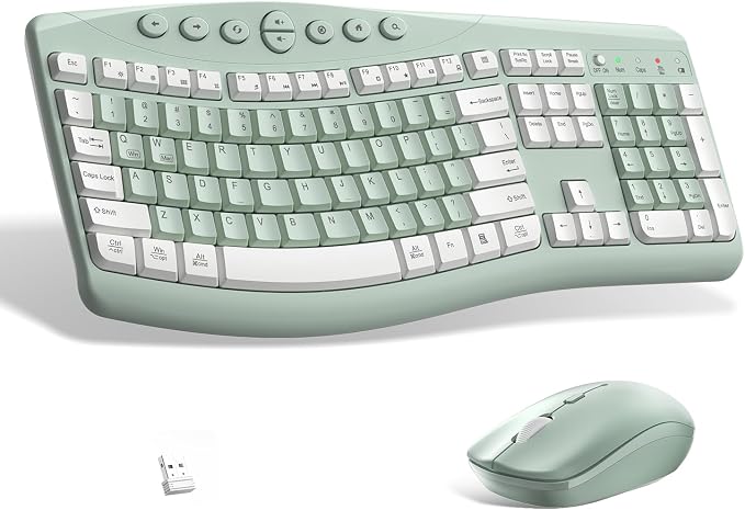 Wireless Keyboard and Mouse Combo Silent Ergonomic Curved Design for Office