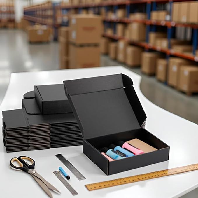 9x6x2 inch Black Shipping Boxes for Small Business- Set of 25 | Sturdy ECT 32 Corrugated Cardboard Mailer Boxes, Easy Assemble for Packaging, Mailing, Gift