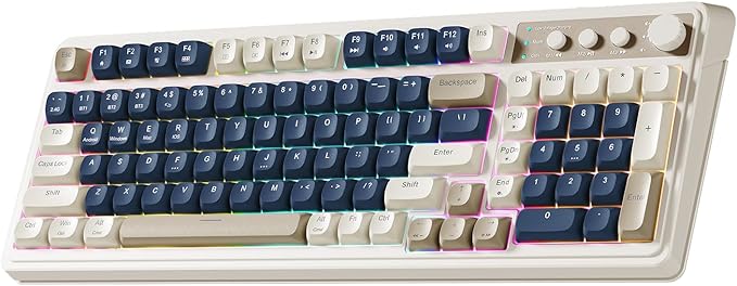 AULA 99 Key Keyboard, Wireless Gaming Keyboard Bluetooth Computer Keyboards | Creamy Cute Membrane Keyboard with Number Pad,RGB Backlit,Tri-Mode BT/2.4GHz/USB-C,2000mAh Rechargeable Thocky Keyboard