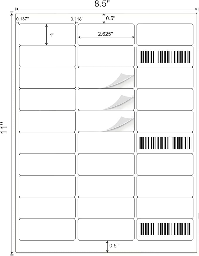 [30 Sheets 900 Labels] BESTIKER Address Labels 1” x 2-5/8” Shipping Mailing Labels 30 per Page Printable FBA Barcode Label, Laser & Inkjet Printer Labels 30up White