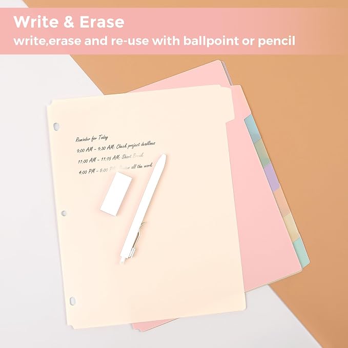 SKYDUE 8 Tab Write & Erase Durable Plastic Dividers for 3 Ring Binders | Letter Size Binder Dividers with Sticker Labels,Aesthetic Pastels Divider Perfect for School, College & Office Life,1 Set