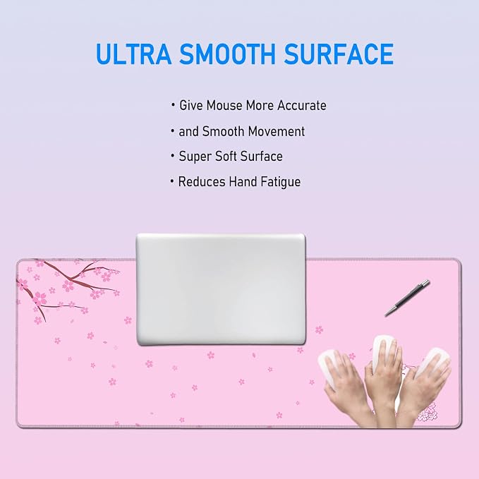 Pink Cute Anime Desk Mat,Cherry Blossom Cat Girly Mousepad,31.5x12in | XL Large Japanese Gaming Mouse Pad for Women Girls,Pastel Sakura Aesthetic Office Desk Decor Keyboard Mat,80x30 cm