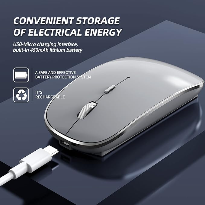 Wireless Mouse Chargeable Portable Silent USB and Type-C Dual Mode Wireless Mouse 3 Adjustable DPI for Laptop, Mac, Android, PC (Q23S Black) (Grey)