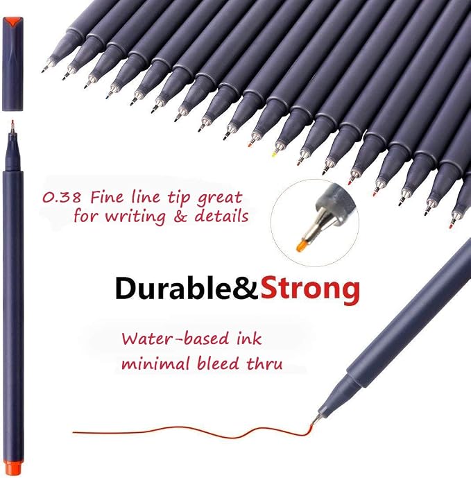iBayam Fine Tip Pens, Micron Point 0.38mm, 24 Count, Note-Taking Journaling | Smooth Writing Pens, Cute School Office Supplies for Teachers & Students Arts Supplies, Slim Pressure-Free Barrel, Quick Dry