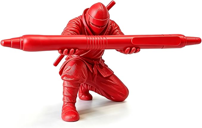 3D Printed Ninja Pen Holder - Cool Ninja Figurine Pen Stand, Decorative Desk Organizer for Office & Home (red)