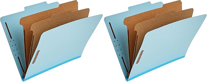 Amazon Basics Classification Folder with Prongs, 100% Recycled, 2 Dividers, 2" Embedded Fasteners, Letter Size, for Documents Organization, Light Blue, 10 Count (Pack of 2)