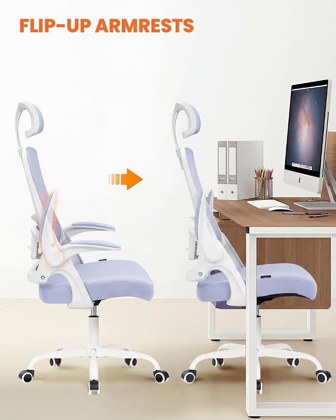 NEO CHAIR Office Chair with Adjustable Ergonomic Lumbar Headrest, Purple | Ergonomic Mesh Back Support with a Height-Adjustable Headrest and Flip-Up Armrests for All-Day Office and Computer Work