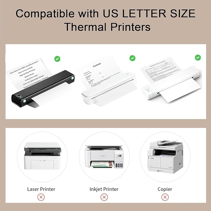 500 Sheets Single Thermal Paper 8.5 x 11 Inches US Letter Size for Thermal Printer, M08F/ A28U/ A40 Portable Printer, Inkless and Wireless Printers for Home Use Advanced Value Set.