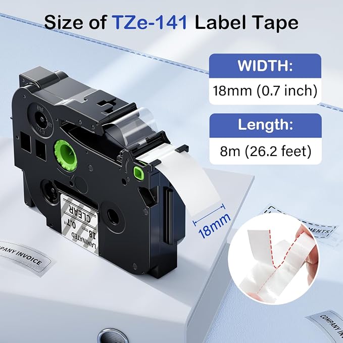 Labelife Label Maker Tape 18mm Clear TZe-141 Replace for Brother P Touch | TZe TZ Tape 18mm 0.7 Laminated Clear TZe141 TZ-141 3/4 Inch Label for Ptouch PTD600 PTD400AD PT1880, 5-Pack