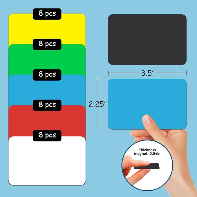 3.5x2.25 Dry Erase Card Magnetic Labels,Magnet Labels for Storage and Organization,Easy Wipe Magnetic Tape Strips for Teacher Supplies in School,40PCS（Yellow）