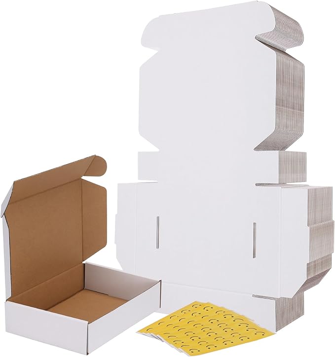 RLAVBL 30 Pack 9x6x2 Shipping Boxes, White Corrugated Cardboard Mailer Box for Packing Mailing Small Business