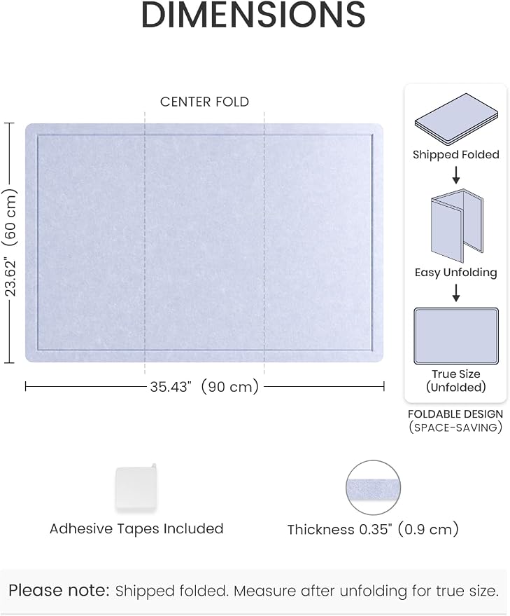 Fluxynara 35.4" x 23.6" Bulletin Board, Soft Periwinkle | Cork Board Alternative with 12 Removable Adhesive Tabs, Foldable Felt Pin Board for Home, Office, Classroom & Dorm