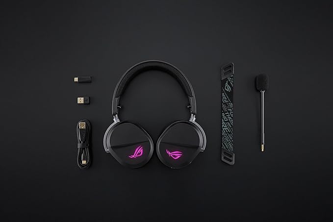 ASUS ROG Pelta Wireless Gaming Headset with Detachable Mic – Tri-Mode (BT, 2.4GHz, USB-C) 50mm Titanium-Plated Drivers, 70Hr Battery, Ergonomic, Lightweight, for PC, PS5, PS4, Switch, Mobile - Black