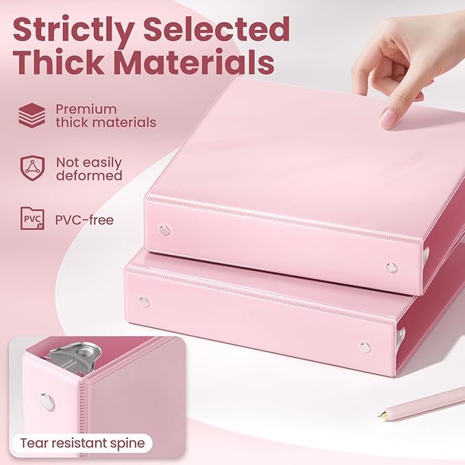SUNEE 3 Ring Binder 1.5 Inch 2 Pack, Clear View Binder Three Ring PVC-Free (Fit 8.5x11 Inches) for School or Office Supplies, Pink & Blue