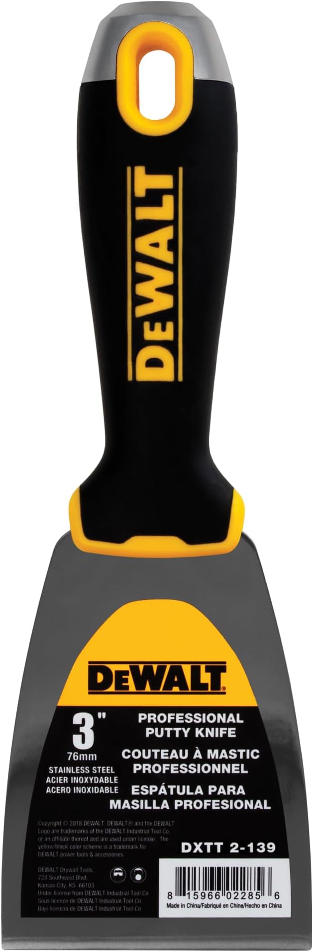DEWALT 3" Putty Knife | Stainless Steel w/Soft Grip Handle | DXTT-2-139