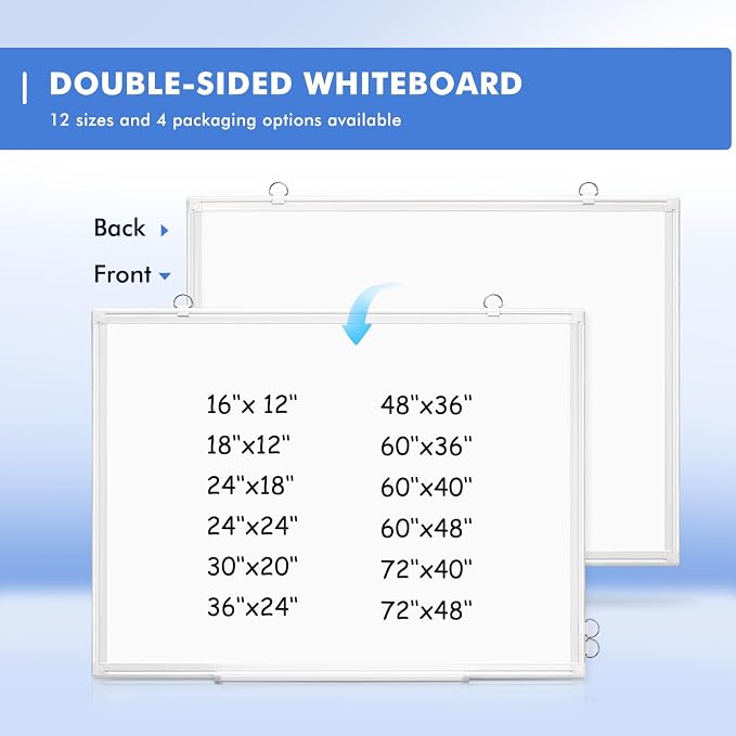 Double-Sided White Board Dry Erase Magnetic Whiteboard Wall 36x24, White | Smooth Write & Clean, Durable 11-Layer, Aluminum Frame, Easy Wall Mount & Hanging, Full Kit for Home, Office, School