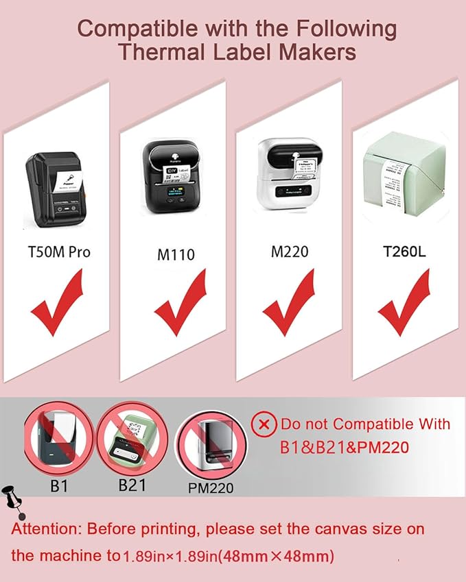 Thermal Labels, Compatible with T50M Pro/M110/M100/M220 Label Maker and Other 4x6 Thermal Printers for Shipping Barcode & Custom Stickers, Holographic Stardust Pink, 2×2 inch