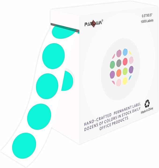 PARLAIM Round Dot Stickers 1/2 Inch Color Coding Labels on a Roll, 1000 PCS Permanent Circle Stickers in Plastic Dispenser Box for Home Office Classro