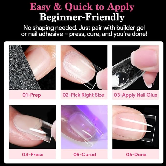 Extra Short Flat Head False Nail Tips, 15 Sizes 510 PCS Clear French Press On Fake Nail Pre-shaped Half Matte Full Cover Gel Nail Tips Extensions Long Lasting for DIY Beginners & Salon Manicure