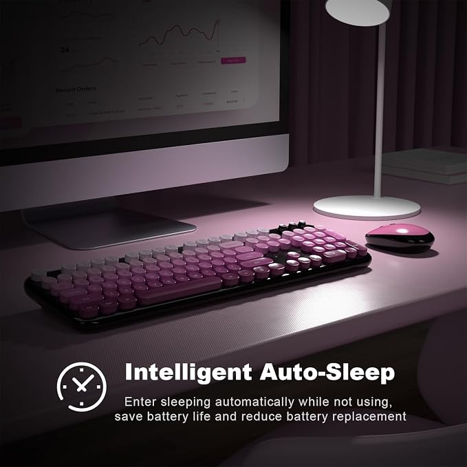 Wireless Keyboard Mouse Combo - Lovely Blackpink-Gradient Rainbow Full-Sized Typewriter Colorful Keyboards, Round Keycap Plug Play Retro Cute Keyboards for Windows, Laptop, PC, Desktop, Computer