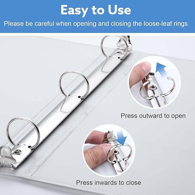 3 Ring Binder, 6 Pack 1 Inch Binder with 2 Interior Pockets & Clear View Overlay, Large Capacity, 1 Inch Binders 3 Ring, Round Ring Binders for Office, School, Home (White)