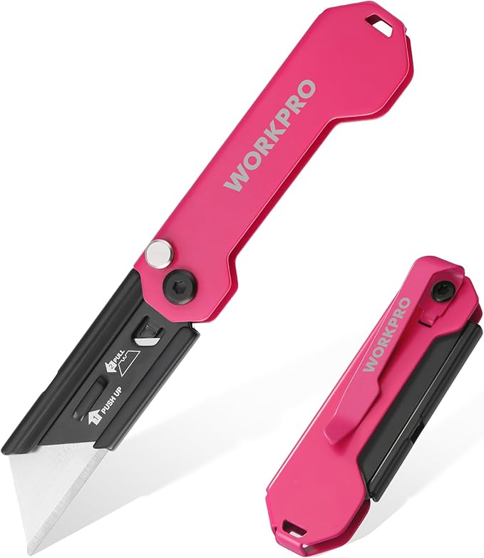 WORKPRO EDC Folding Utility Knife, Mini Box Cutter with Quick Open Axis Lock, Quick Change Blade Razor Knife, Foldable Small Pocket Knife with Belt Clip
