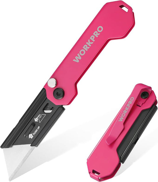 WORKPRO EDC Folding Utility Knife, Mini Box Cutter with Quick Open Axis Lock, Quick Change Blade Razor Knife, Foldable Small Pocket Knife with Belt Clip