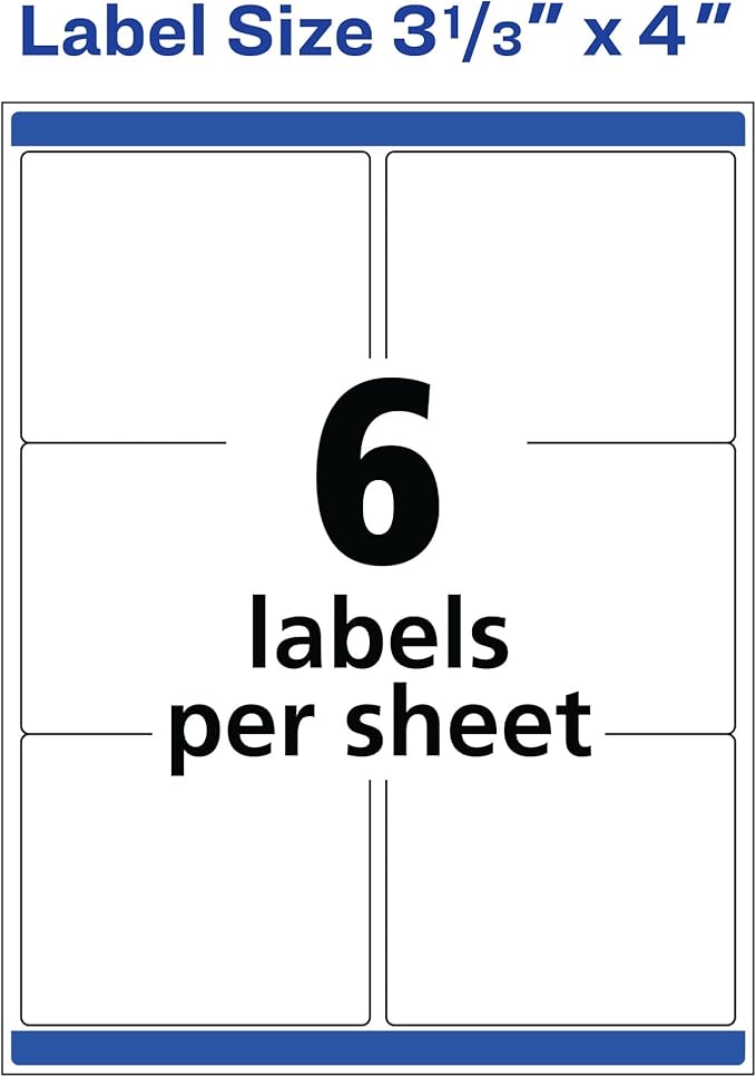 Avery Print-to-the-Edge Printable Shipping Labels, 3" x 3.75", Matte White, Sure Feed Technology, Laser & Inkjet Printer Compatible, 150 Blank Labels per Pack (5 Packs of 6874)