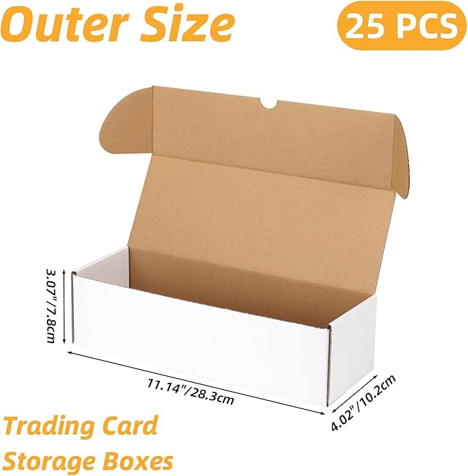 Bulk 900 Capacity Trading Cards Storage Box, in Total 25 Pack Brown White Cardboard Shipping Boxes for 22500 Count 12pt 2.5x3.5 inch Cards or Sleeved Cards