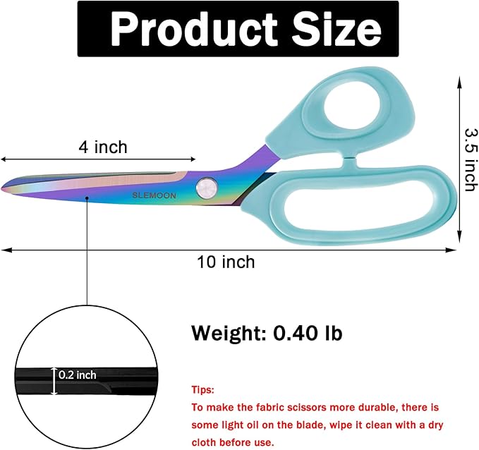 10" Scissors All Purpose, Heavy Duty Professional Tailor Scissors for Fabric Cutting, Leather Craft & Sewing Projects, Light Blue