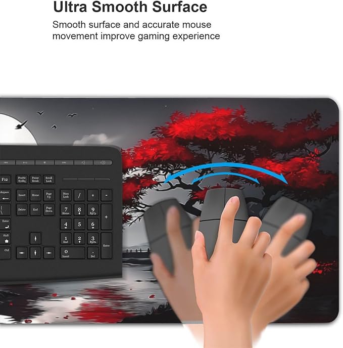 XXL Gaming Mouse Pad 35.4x15.7 Inch, Large Extended Desk Mat | Oriental Landscape Moon Design, Non-Slip Rubber Base, Water-Resistant Surface and Stitched Edges for Gaming, Office & Home