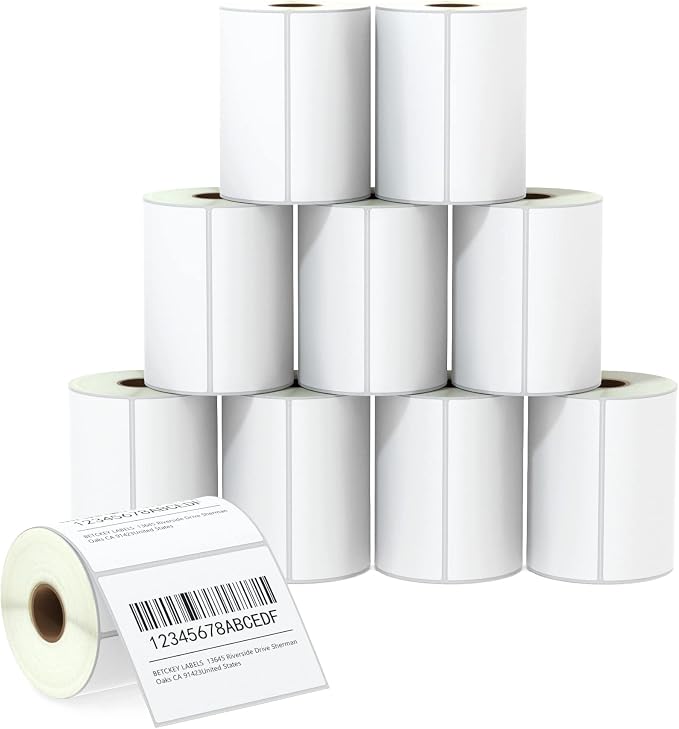 BETCKEY - 4" x 3" (102 mm x 76 mm) Thermal Labels, [10 Roll/5000 Labels] | Perforated, Strong Adhesive, Compatible with Zebra & Rollo Label Printer