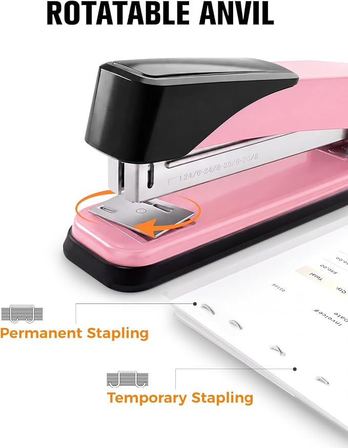 Marsrock Heavy Duty Stapler for Desk with 50 Sheet, 3000 Staples, Pink | Office Stapler, Classroom Stapler, Teacher Stapler, Full Strip Desktop Stapler, Easy to Load & Magnetic Staple Remover