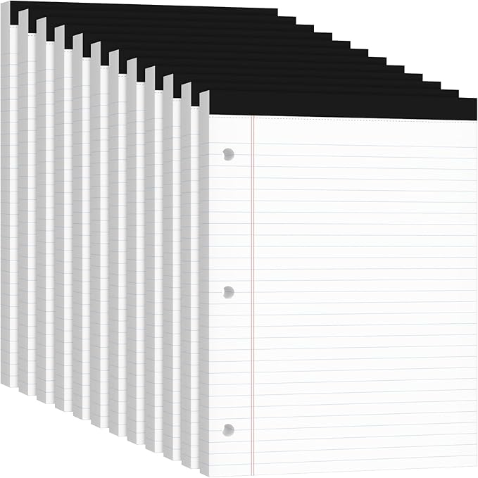 Legal Pads 8.5x11, 50 Sheets/Pack,12 Pack,3-Hole Punch & Perforated Writing Pads, Wide Ruled White Lined Paper, Notebook 8.5x11.75, Notepads 8.5x11 for Business, School and Office Supplies