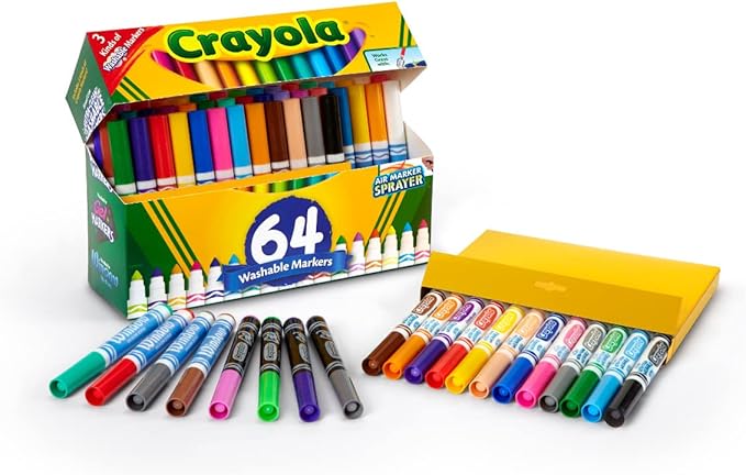 Crayola Washable Broad Line Marker Variety Set (64ct), Easter Basket Essentials, Toddlers & Kids, Ultra-Clean, Window, & Gel FX Markers for Kids, 3+
