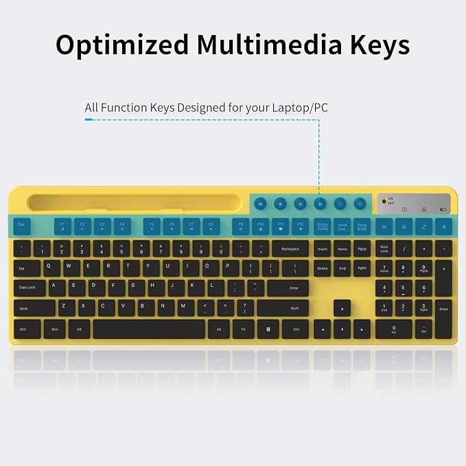 Wireless Keyboard and Mouse Combo, MARVO 2.4G Ergonomic Wireless Computer Keyboard with Phone Tablet Holder, Silent Mouse with 6 Button, Compatible with MacBook, Windows (Yellow)