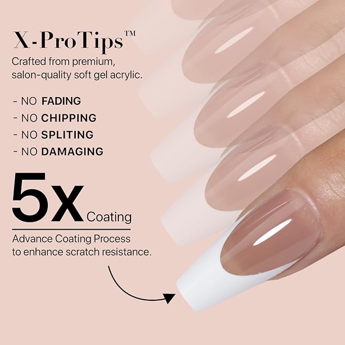 SXC Cosmetics French Tip Press On Nails Brown Extra Short Square 150 Pieces in 15 Sizes Ultra Fit with Pre-applied Tip Primer and Base Coat, No Need to File Fake Nails for Nail Art DIY X-Pro Tips