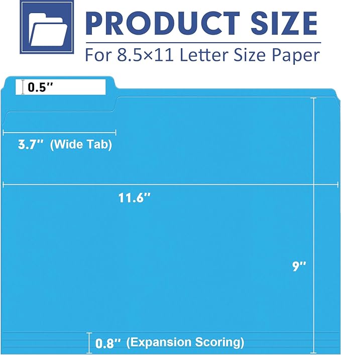 File Folder, PANDRI 120 Pack Colored File Folder, 1/3 Cut Tab, Letter Size, Assorted 6 Colors Filing Folder for Office School Business