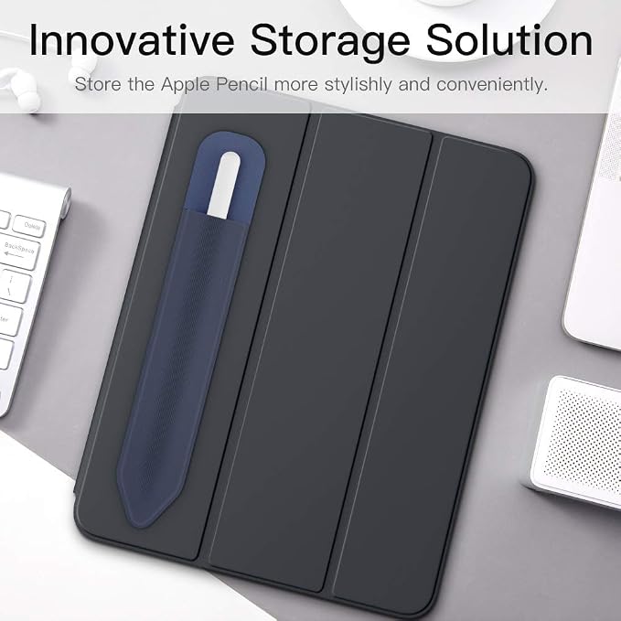 MoKo Adhesive Pencil Case Holder Sticker for Apple Pencil, Indigo | Elastic Pencil Pocket Pouch, Adhesive Sleeve, Attached to iPad Case, For Pro/USB-C/1st/2nd Gen and Similarly Stylus Pens