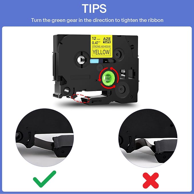 GREENCYCLE Extra Strength Label Tape TZe-S631 12mm 0.47" Laminated Yellow Compatible for Brother P-touch TZeS631 TZ-S631 TZe TZ 1/2 inch Black on Yellow Label Tape for PT-D200 PT-D210 PT-D220, 10 Pack