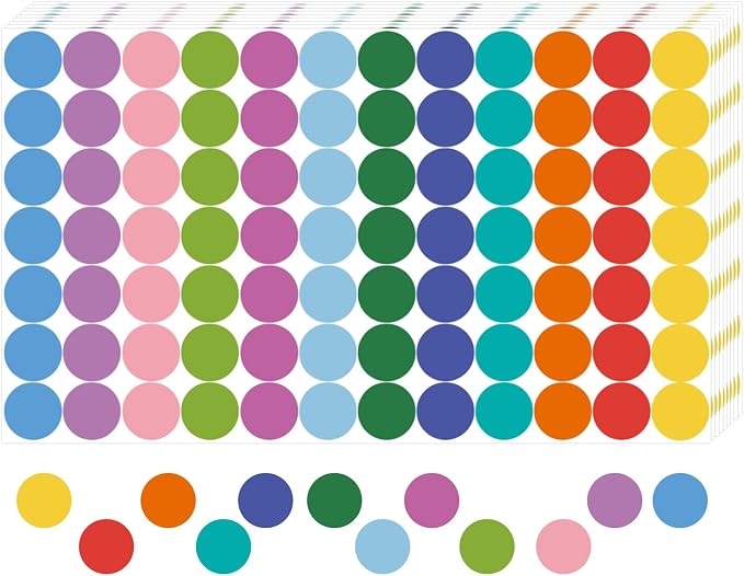 REGELETO 4200 PCS 0.75 Inch 12 Colors Round Colored Dot Stickers for Student Teaching Papers, Color Coding Labels, Circle Dots Stickers for Office and Classroom (25 Sheets)