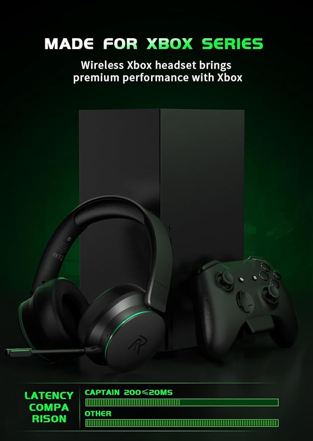 RYR Wireless Gaming Headset for Xbox Series X|S, Xbox One, PS5, PS4, Switch, Mac, Bluetooth 5.3, 3D Surround Sound, Rotatable Earmuffs, Gaming Headphones with Noise Canceling Microphones-Blackgreen